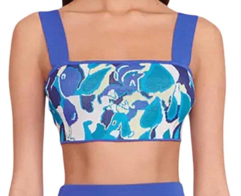 Staud Zola Shoulder strap leaf print crop top blue size Large L